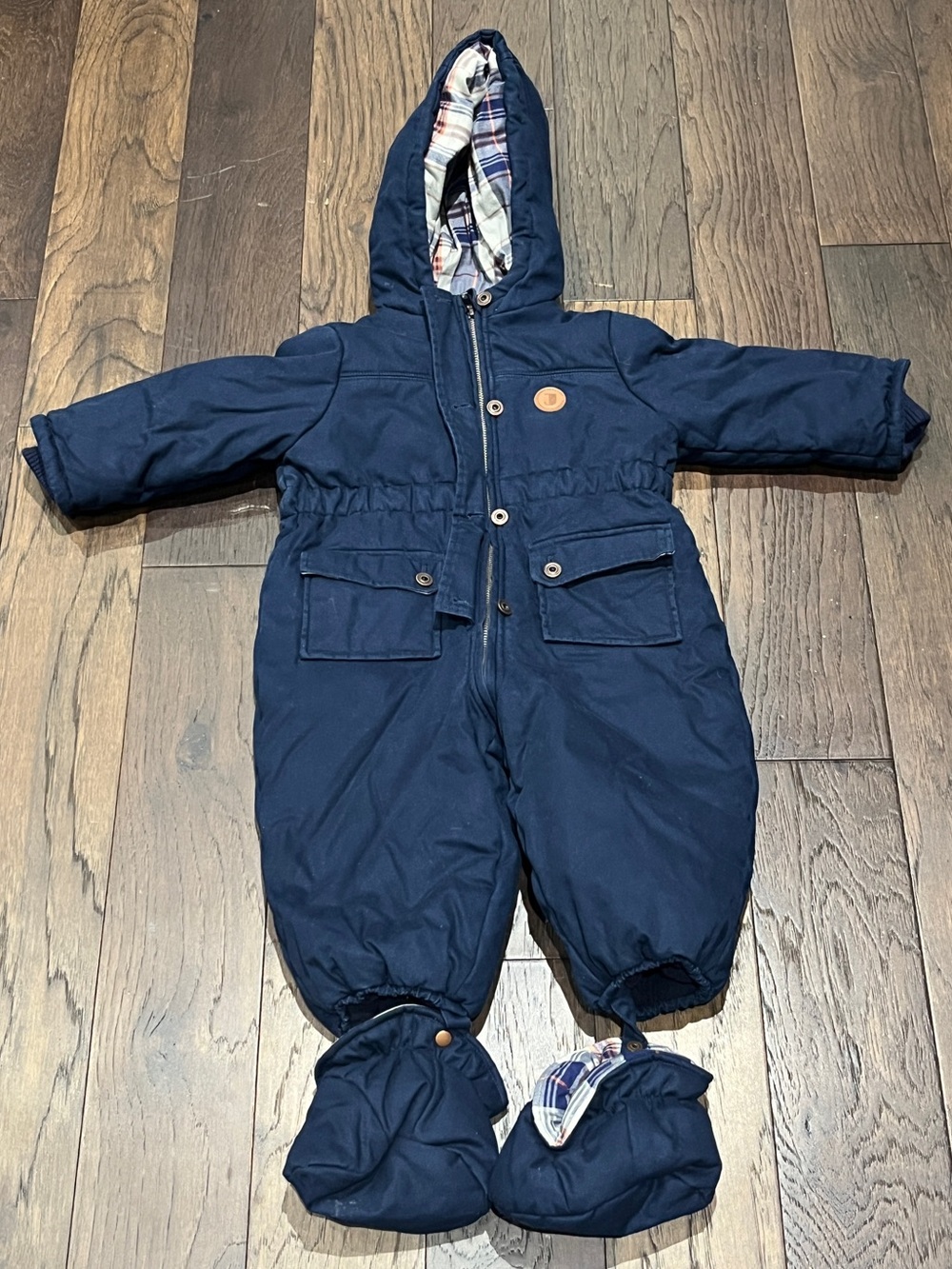Jacadi Hooded Snowsuit with Plaid Lining